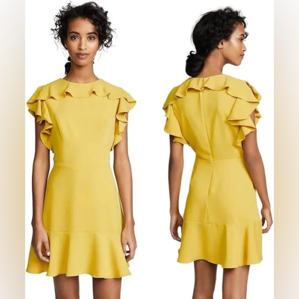 Amanda Uprichard Emery Ruffle A-Line Mini Dress in Yellow marigold